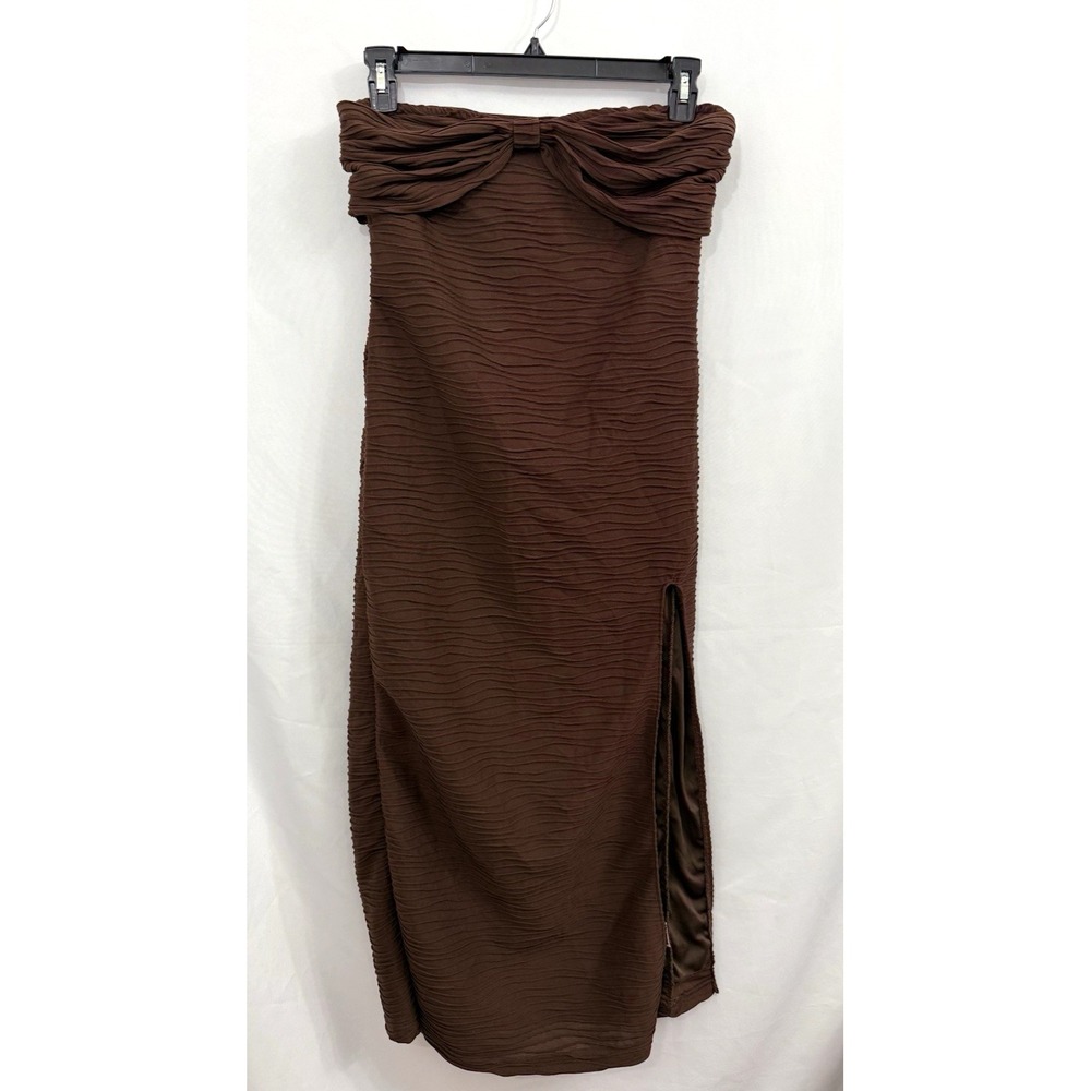 Shein Strapless Bodycon Midi Dress Brown Womens Size L Textured